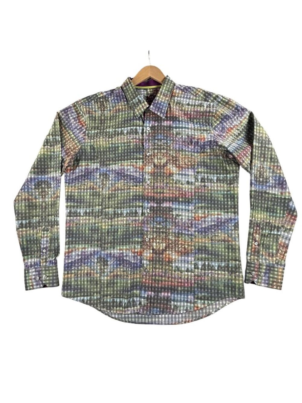Michael David Shirt Men 2XL Multicolor Plaid Button Up Long Sleeve Signature AOP